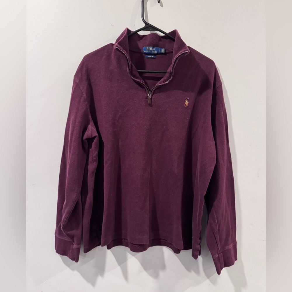POLO Ralph Lauren Estate-Rib Quarter-Zip Pullover Large EUC Spring Wine Heather